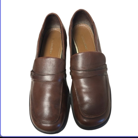 Naturalizer Y2K Chunky Heel Loafer Brown Leather Square Toe   Sz 9 - Picture 2 of 10